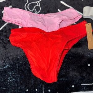 SKIMS Pink and Red Panties Set